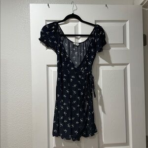 Hollister Navy Floral Wrap Dress